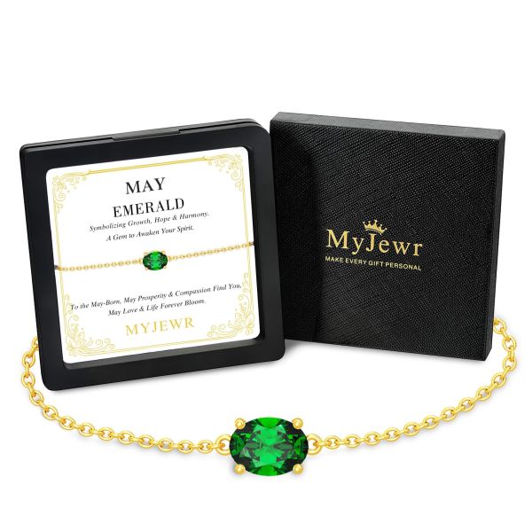 Emerald Birthstone Bracelet in 14K Gold Plating