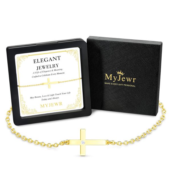 Moissanite Cross Bracelet in 14K Gold Plating
